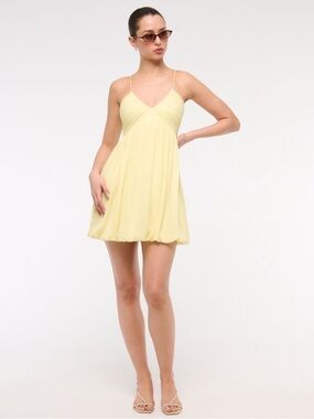 Abercrombie & Fitch Butter Yellow Babydoll Chiffon Bubble Hem Dress XL